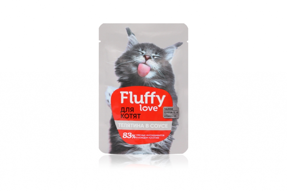 Fluffy Love влажный корм для котят. Кусочки с телятиной в соусе, 85 г
