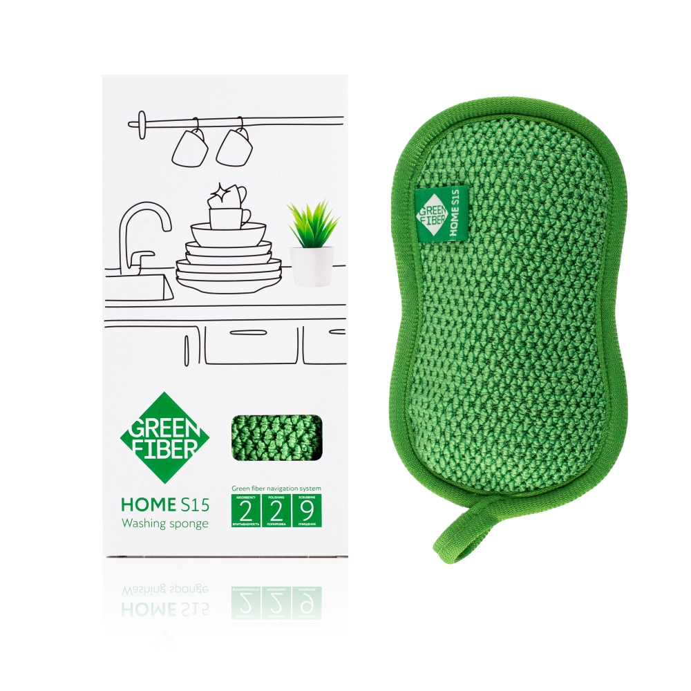 Green Fiber HOME S15, Губка для мытья посуды, зеленая